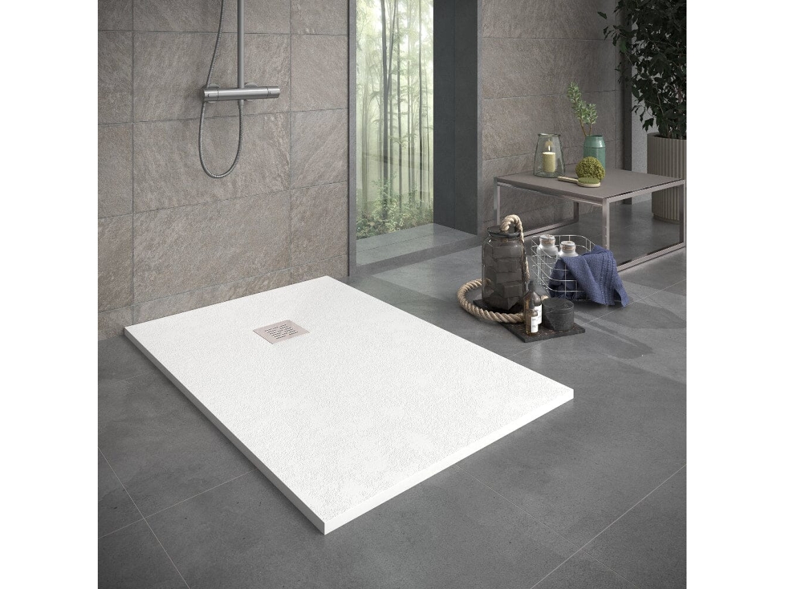 Base de Duche em Resina SIERRA Branca 160x90 Cm com grade em aço RC