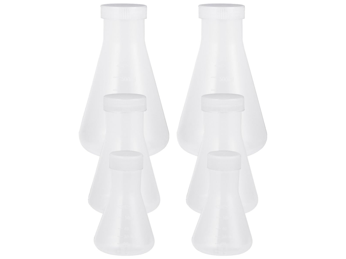 Conjunto De 6 Frascos Erlenmeyer De Design Amplo, Com Rolhas De Plástico E Escala.