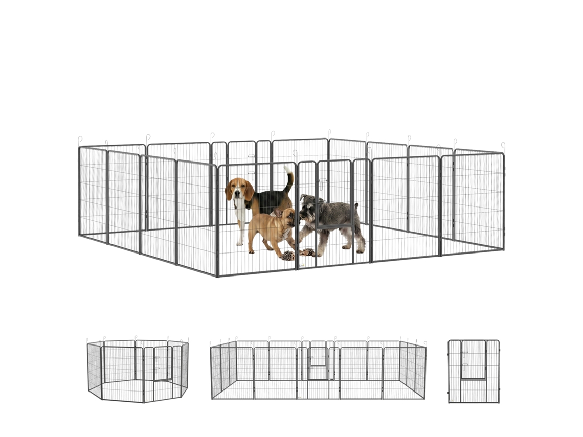 Parque Para S, Design Modular, 16 Elementos, 2 Portas, Resistente Às Intempéries, Aço, 3,2 X 3,2 X 1 M, Cinza
