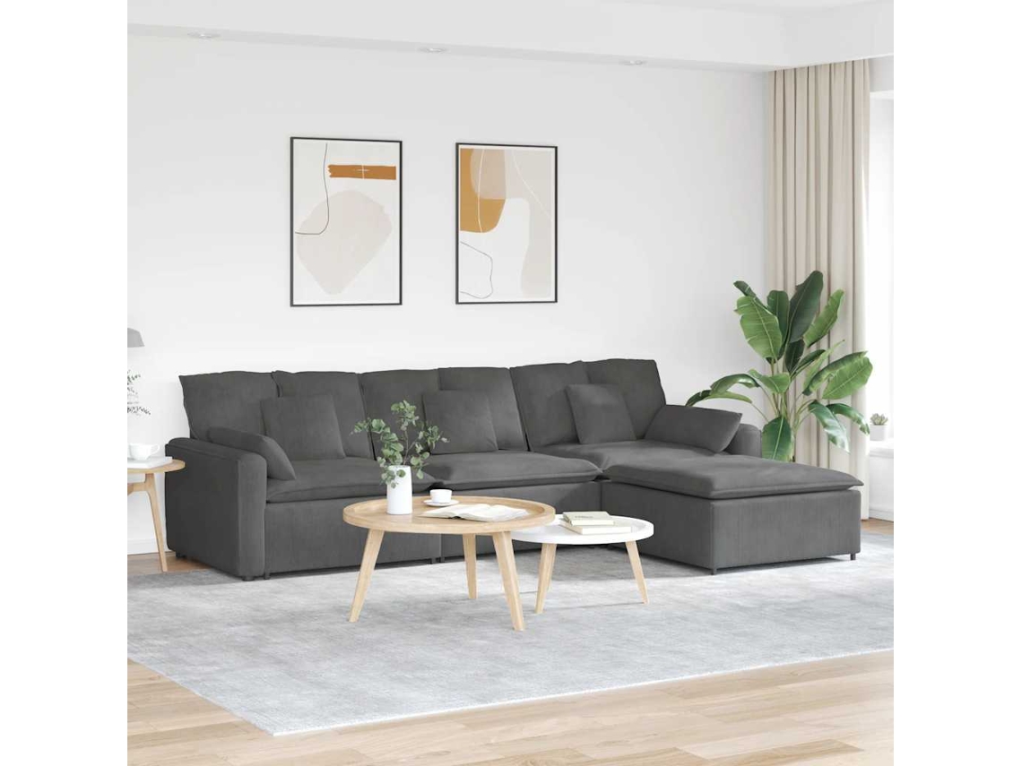 Vidaxl Sofá Modular Com Pufes E Almofadas Cinzento-escuro