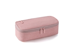 Estojo Em Lona Com Múltiplos Compartimentos, Bolsa De Grande Capacidade Para Artigos De Papelaria – Rosa