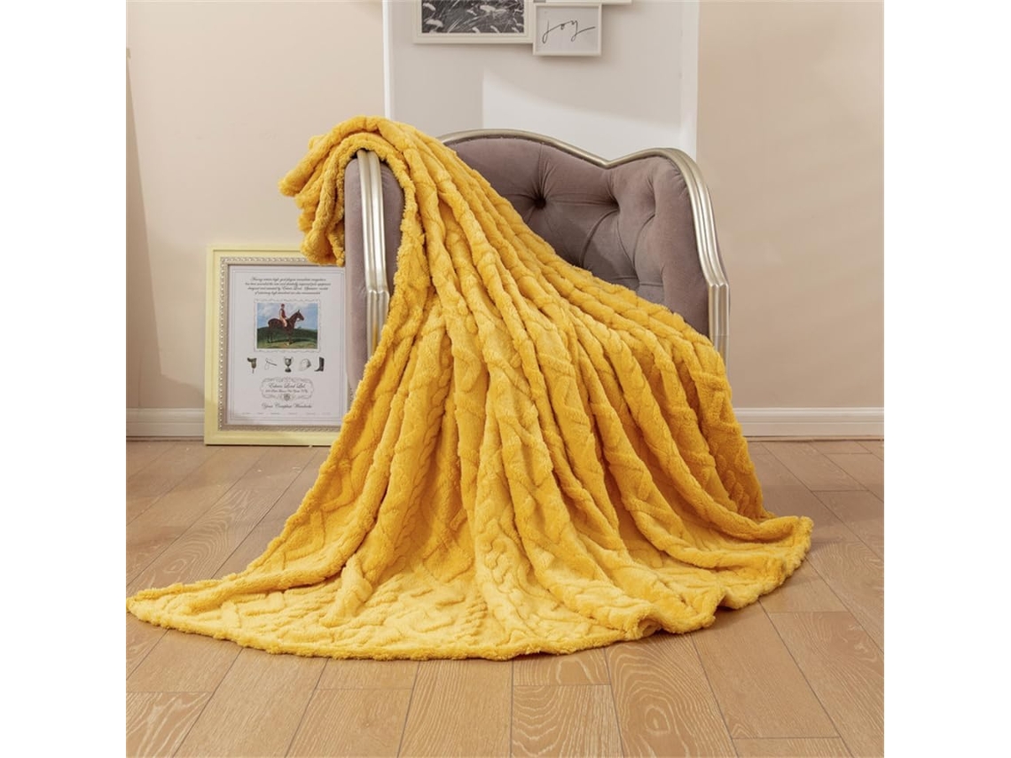 Manta de Lã Jacquard Fansu Cor Sólida Fofa Quente Macia e Grossa para Cama Sofá Todas as Estações 180x200cm, M