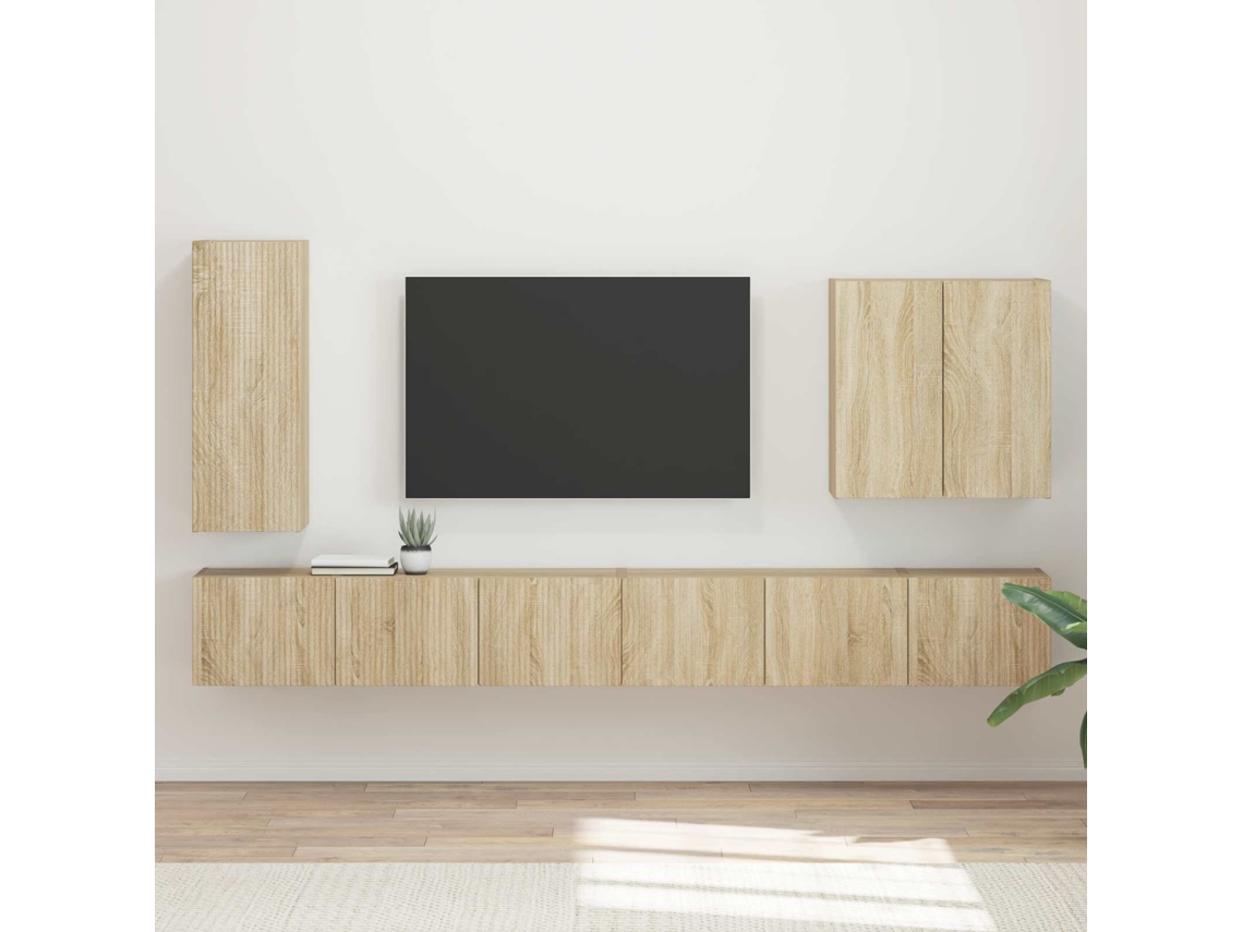 Vidaxl Conjunto De Gabinete De Parede Para Tv 6 Unid. Carvalho Sonoma