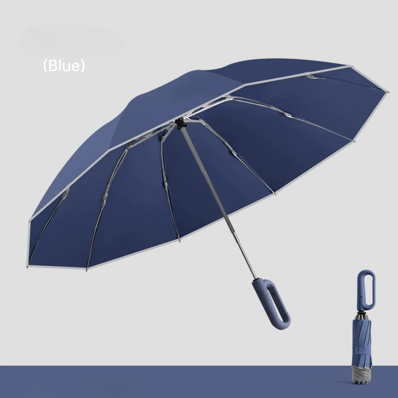 Guarda-chuva Dobrável Automático Reverso (azul Marinho 10k), Resistente Ao Vento E Seguro, Com Faixas Refletoras.