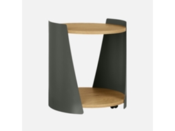 Mesa Lateral, Mesa De Cabeceira Em Metal E Madeira Com Rodas, Verde