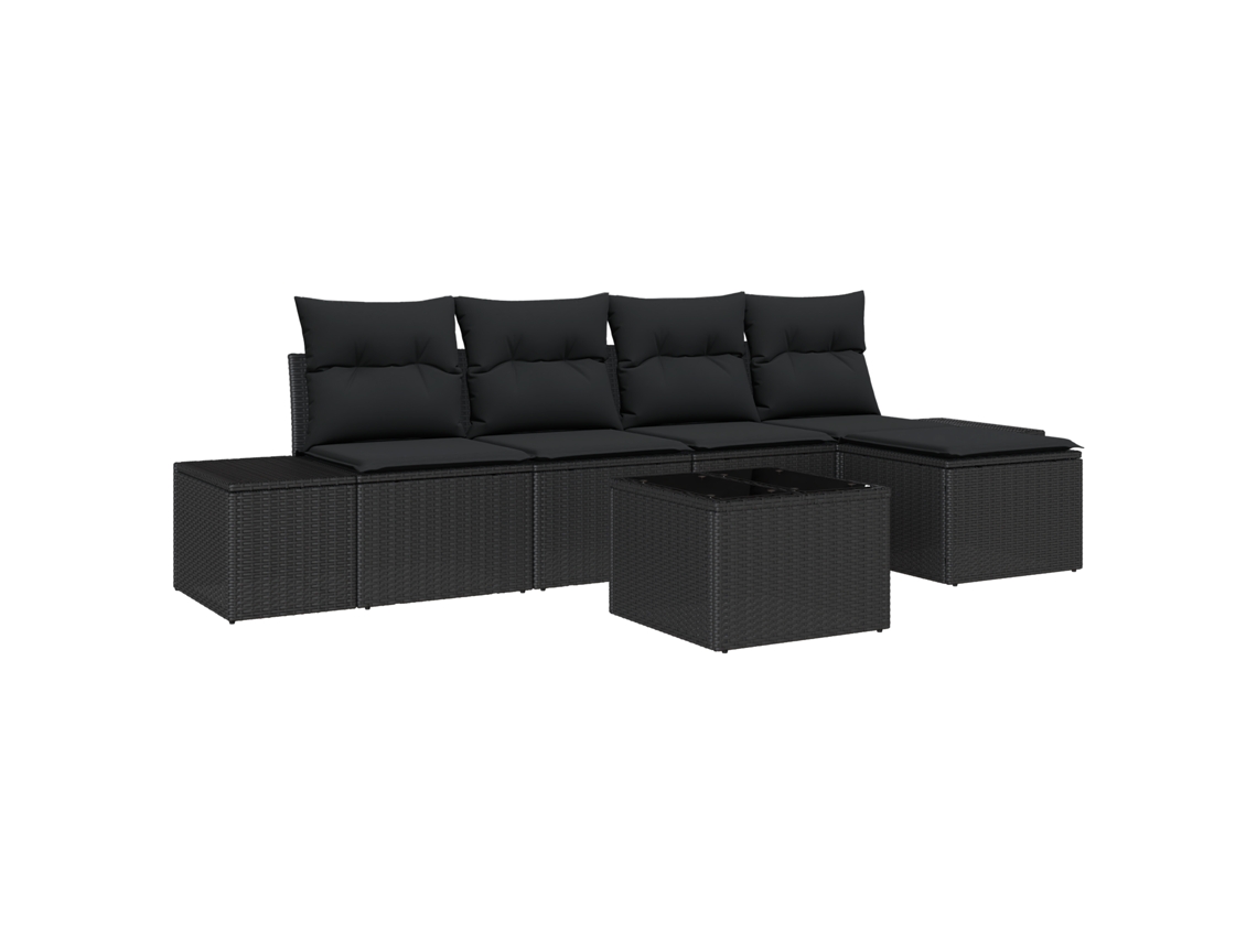 Conjunto 5 Conjunto De Sofá De Jardim Vidaxl Preto Vime Pe (294 X 62 X 85 Cm)