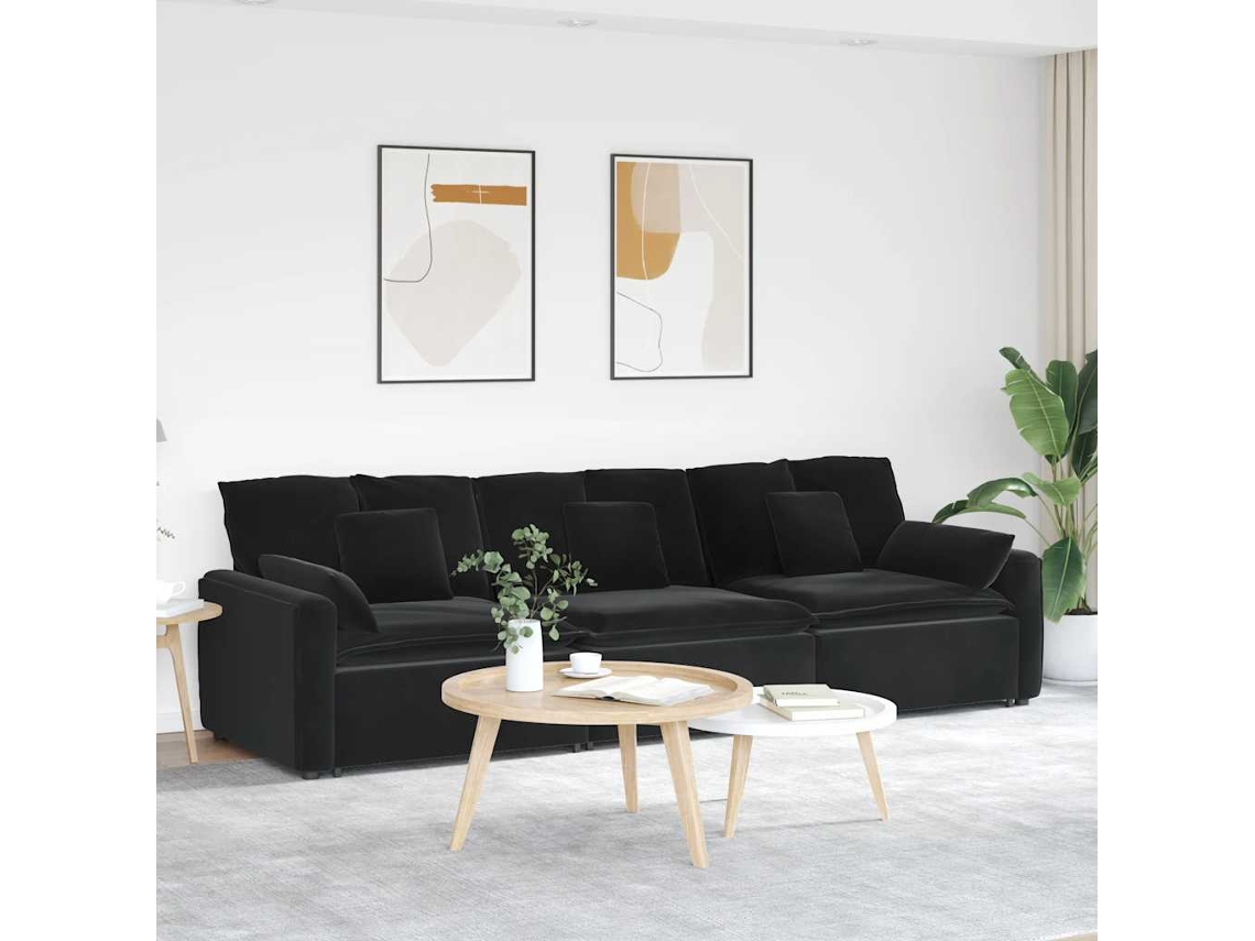 Vidaxl Sofá Modular Com Almofadas Preto