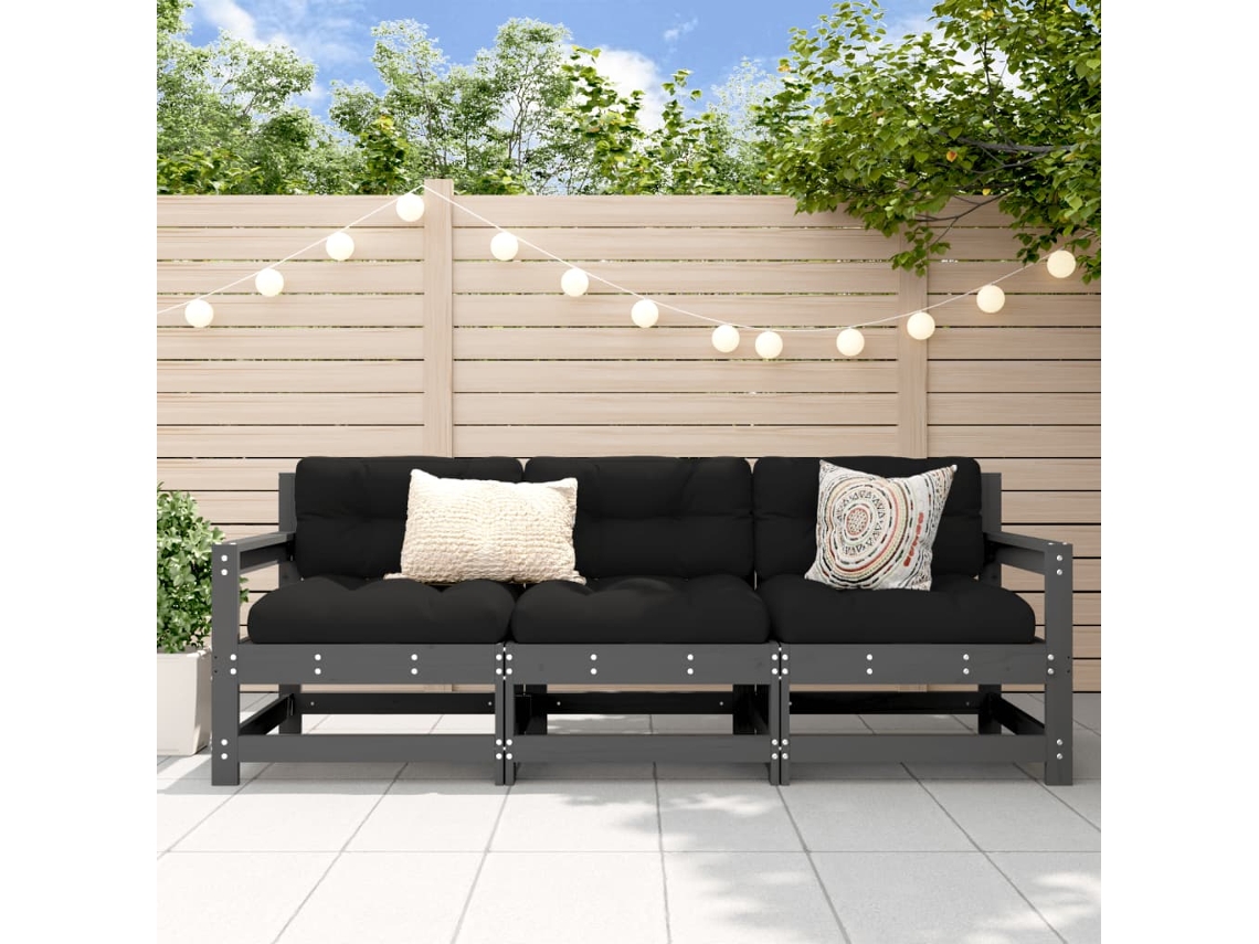 Vidaxl 3 Pcs Conjunto Lounge De Jardim Madeira De Pinho Maciça Cinza