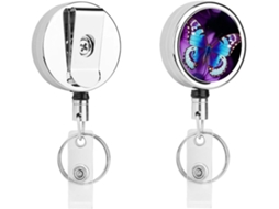 Porta Crachá Borboleta, Compacto E Leve, Retrátil, Em Metal, Com Clipe E Chaveiro Ideal Enfermeiros, Professores E