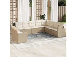 Vidaxl 10 Pcs Conjunto De Sofás P/ Jardim Com Almofadões Vime Pe Bege