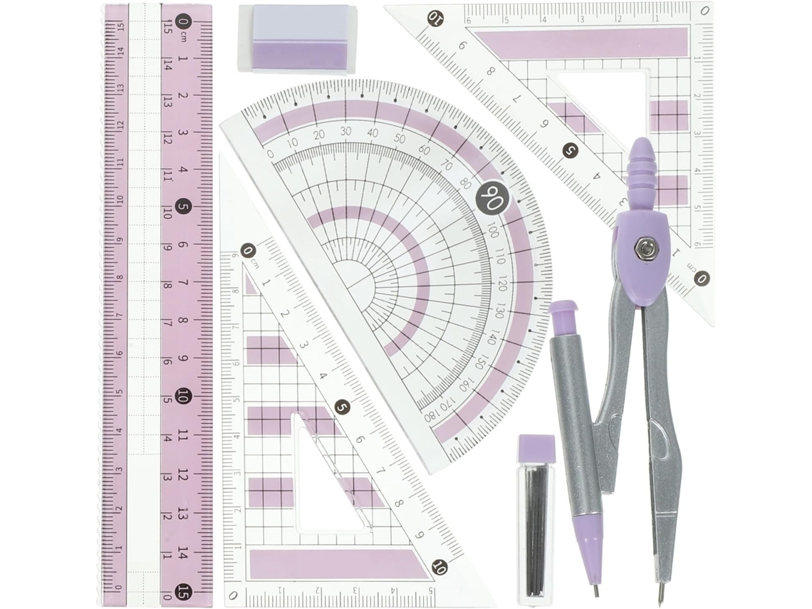 Conjunto De Régua, Transferidor E Compasso Em Plástico Ferro Para Material De Escritório, Com Números Nítidos E Design