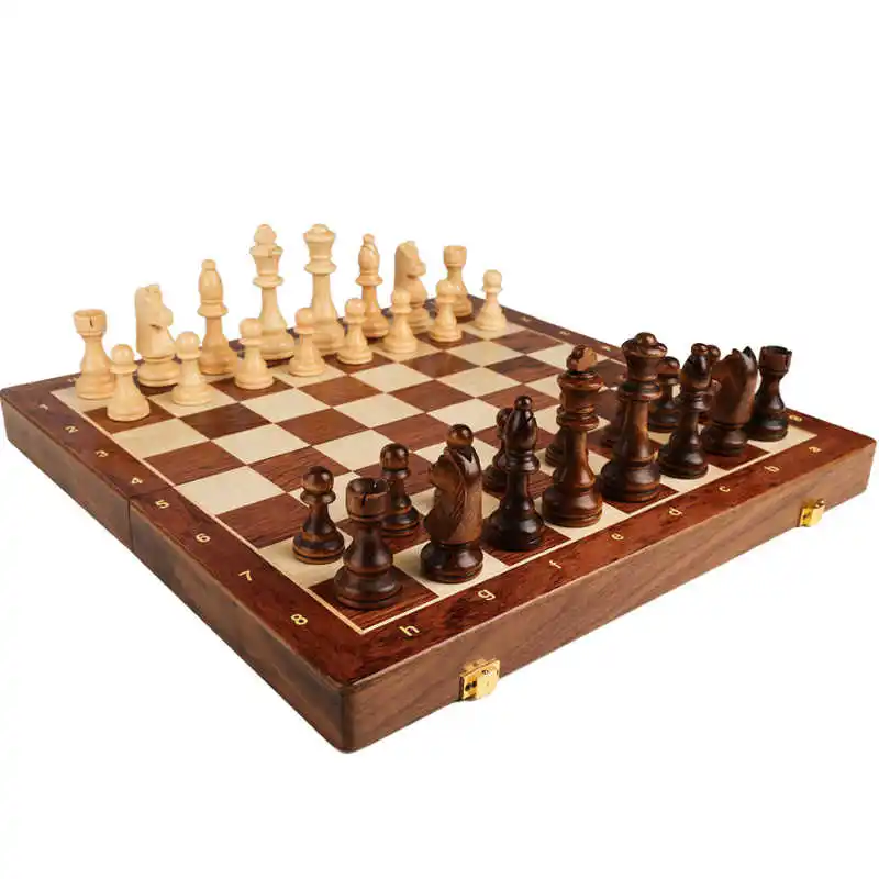 Jogo De Xadrez Dobrável De Alta Qualidade Com 45 Cm (18 Polegadas) E Tabuleiro De Madeira De Nogueira Premium.