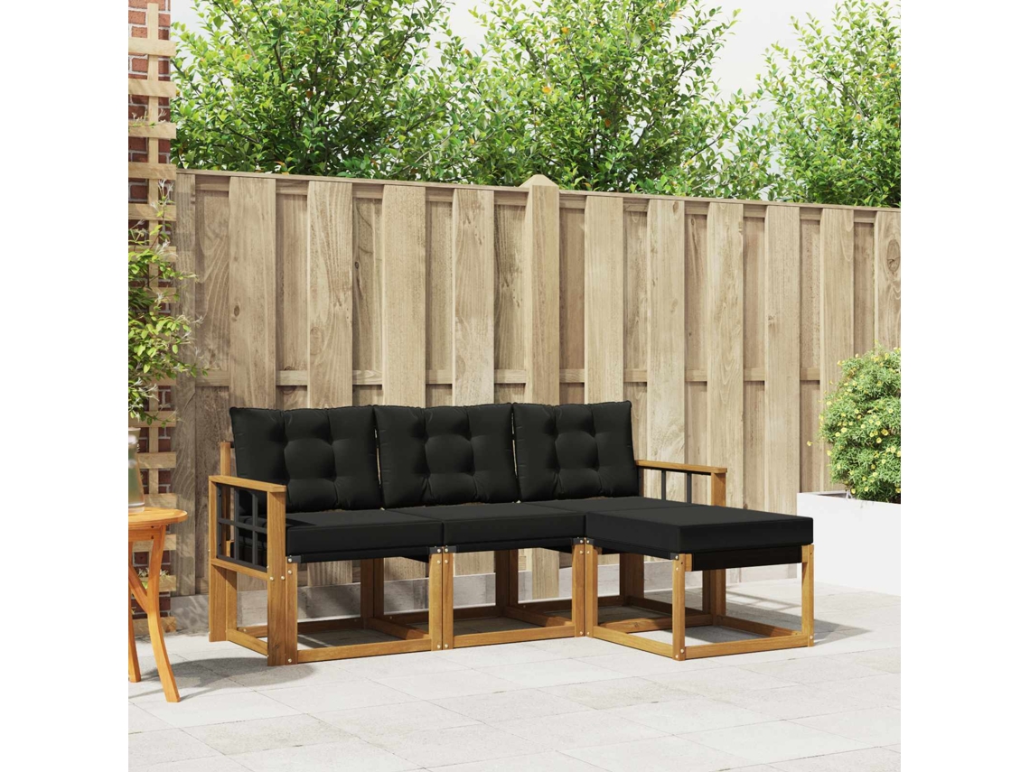 Vidaxl Conjunto De Sofás Para Exterior 4 Unid. Natural E Preto