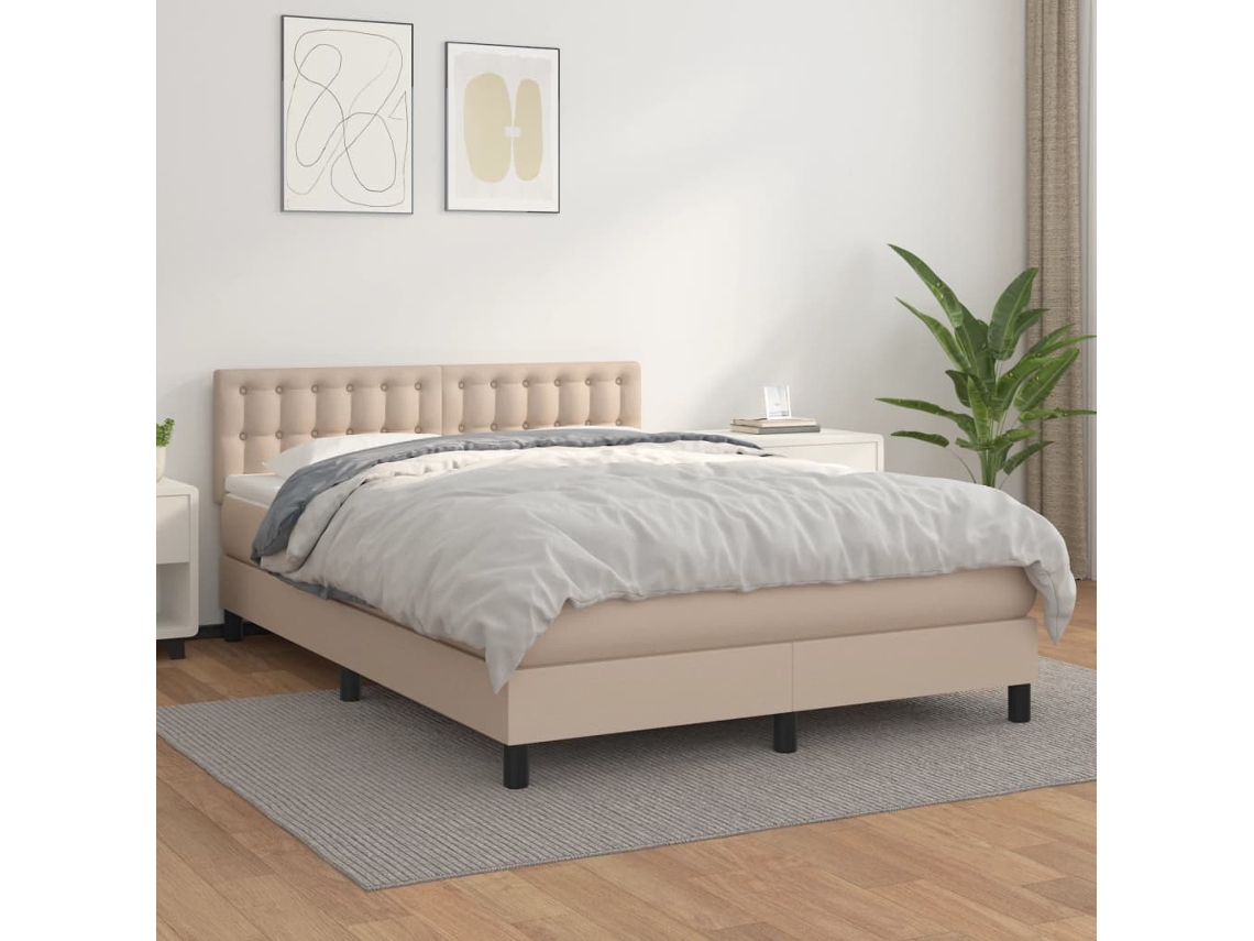 Vidaxl Cama Com Molas/colchão 140x200 Cm Couro Artificial Cappuccino