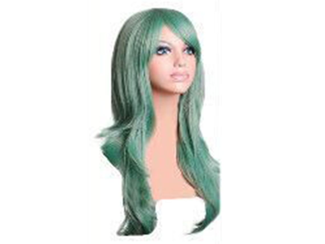 Peluca De Cosplay De Cor Verde Menta Com Riscos Longos Ondulados E Resistente Ao Calor Para Mulheres