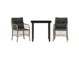 Conjunto Bistrô 3 Pcs com Almofadões Vime Pe Cinzento Claro MAISON EXCLUSIVE (3 pcs)
