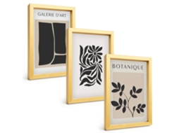 Composição De Quadros Na Paredepadrões Abstratos De Plantas Moldura Dourada Quadros Para A Sala De Estar Espelharte (3 Peças 20x30 Cm)