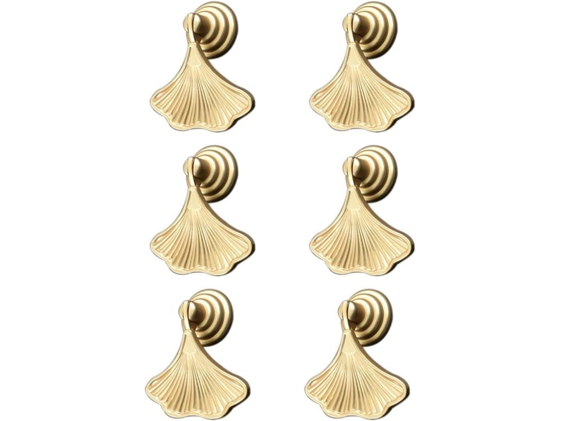 Conjunto De 6 Puxadores Dourados Folha Com Pingente Gota Para Móveis Btforus