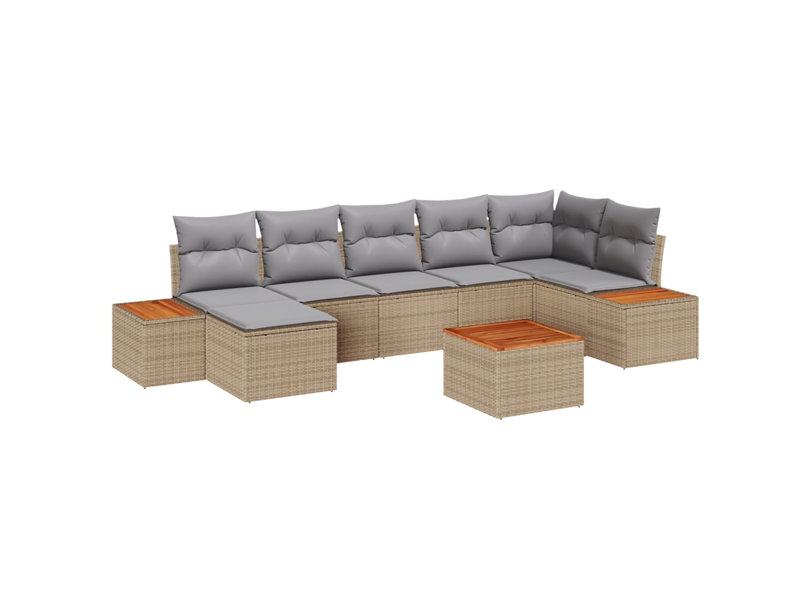 Conjunto 8 Sofá De Jardim Vidaxl Bege Vime Pe (55 X 55 X 37 Cm)