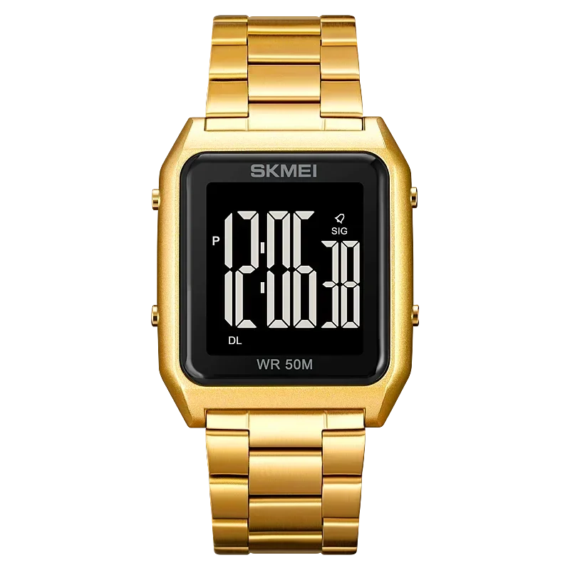 Relógio de Pulso Digital com Calendário , Luz de Fundo, Cronógrafo e Despertador Masculino, À Prova D'água. MDUG (dourado)