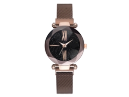 Relógio de Pulso Feminino de Quartzo com Pulseira de Liga Estilo Moderno Marrom Escuro