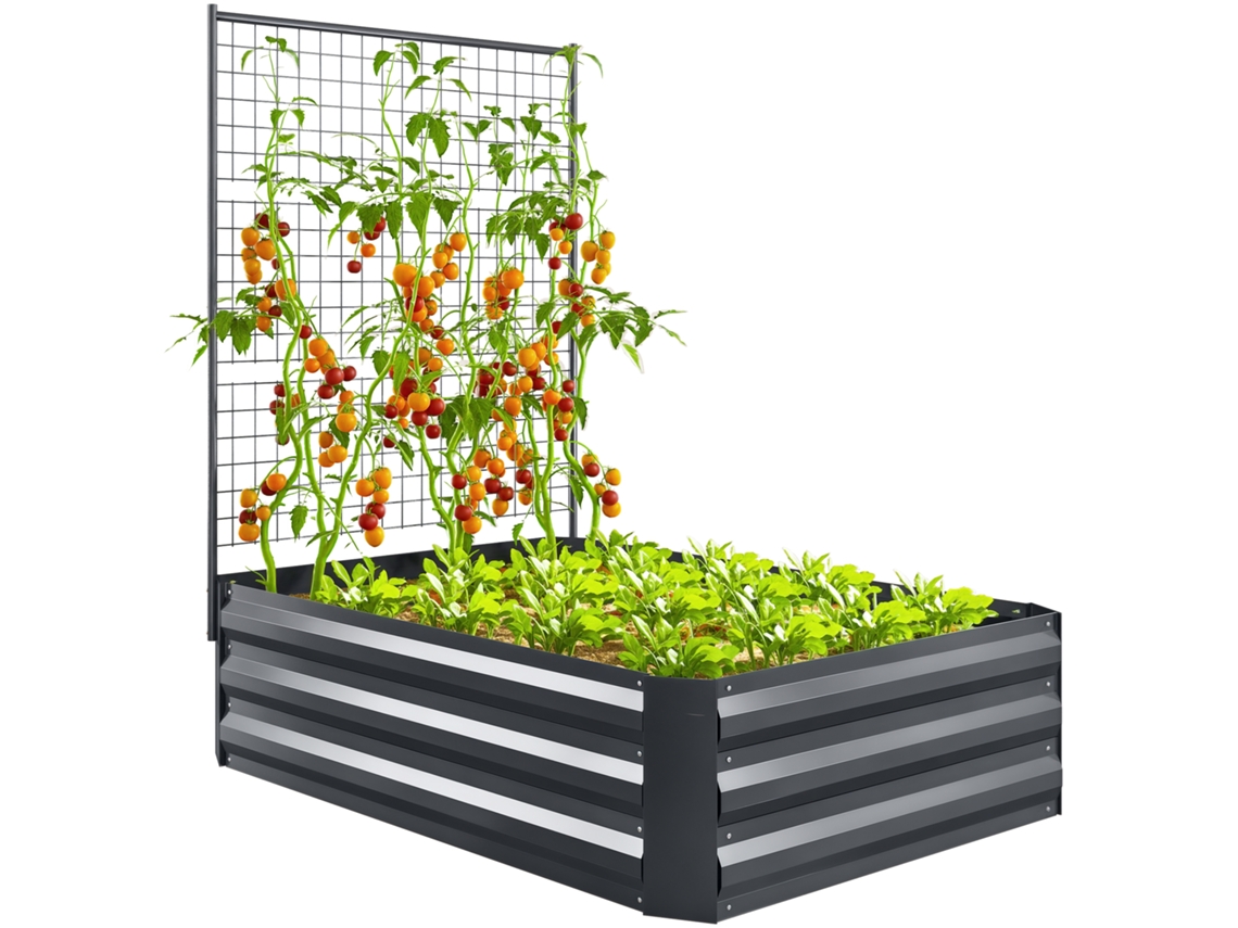 Caixa De Plantio Em Aço Galvanizado Com Treliça Para Trepadeiras, Fundo Aberto, 80x115x125 Cm, Cinza Escuro