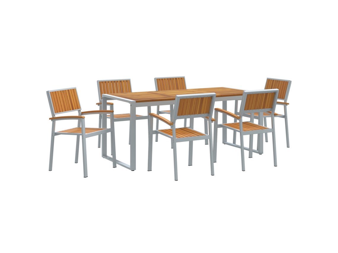 Conjunto 7 Conjunto De Jantar Para Jardim Vidaxl Cinzento Madeira De Acácia Maciça (180 X 90 X 75 Cm)