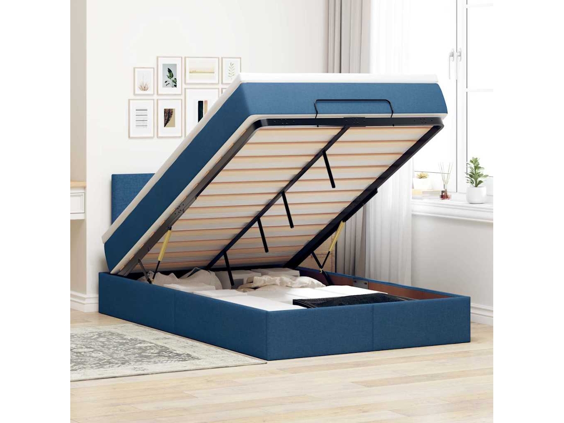 Vidaxl Cama Otomana Com Colchão 120x200 Cm Tecido Azul