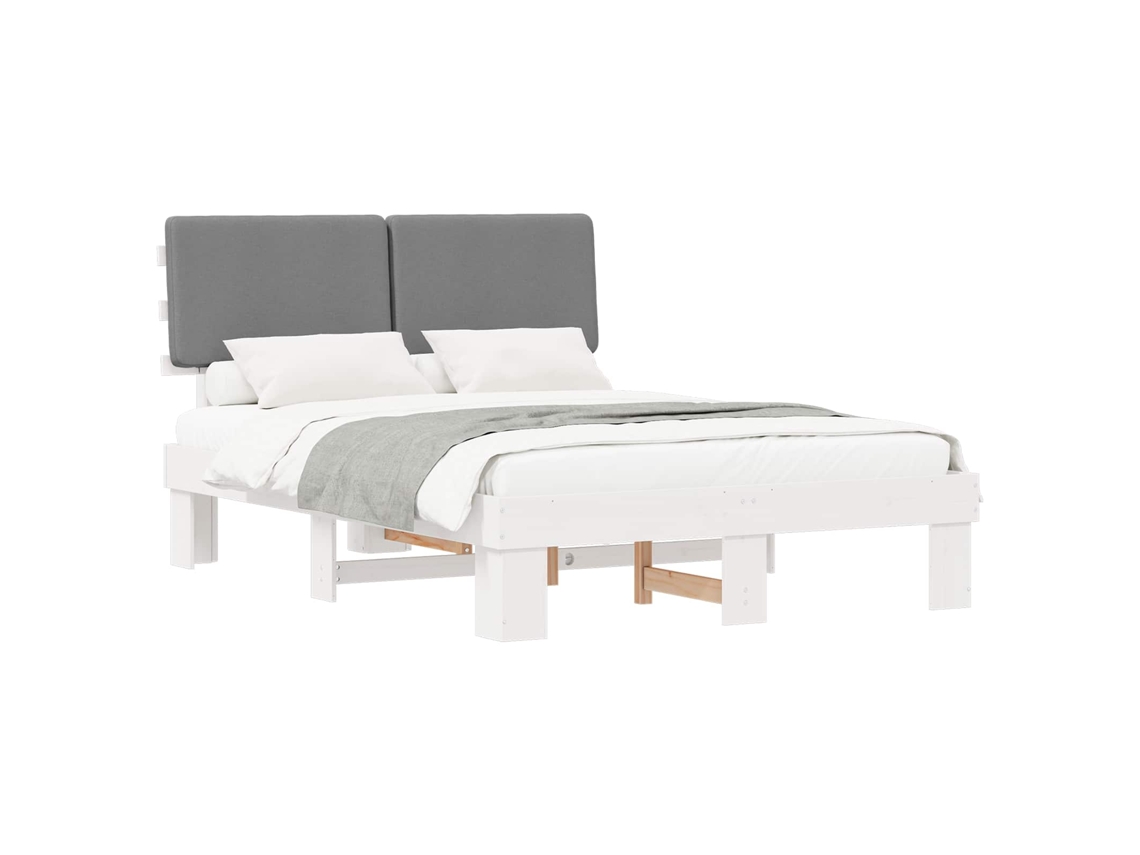 Estrutura de Cama com Cabeceira Estofada em Cinzento Claro MAISON EXCLUSIVE