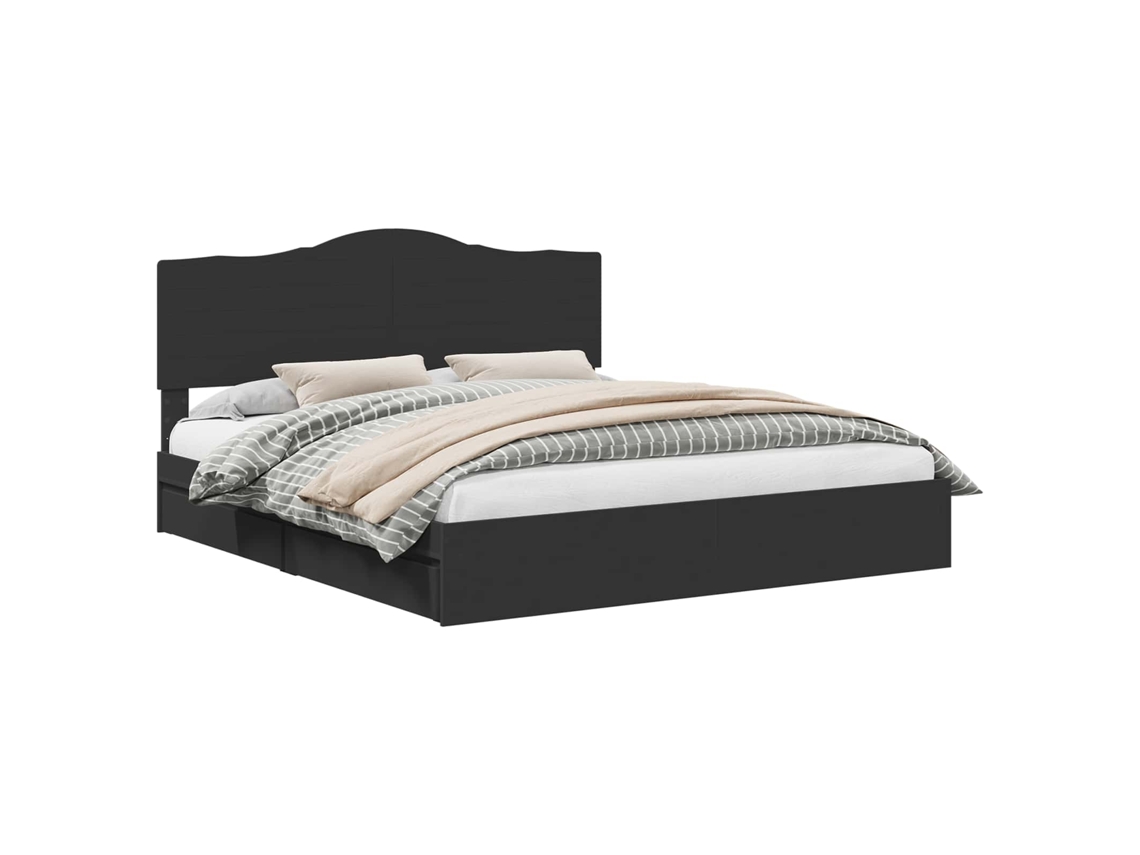 Cama com Armazenamento Preto MAISON EXCLUSIVE em Madeira Processada 200x200 cm
