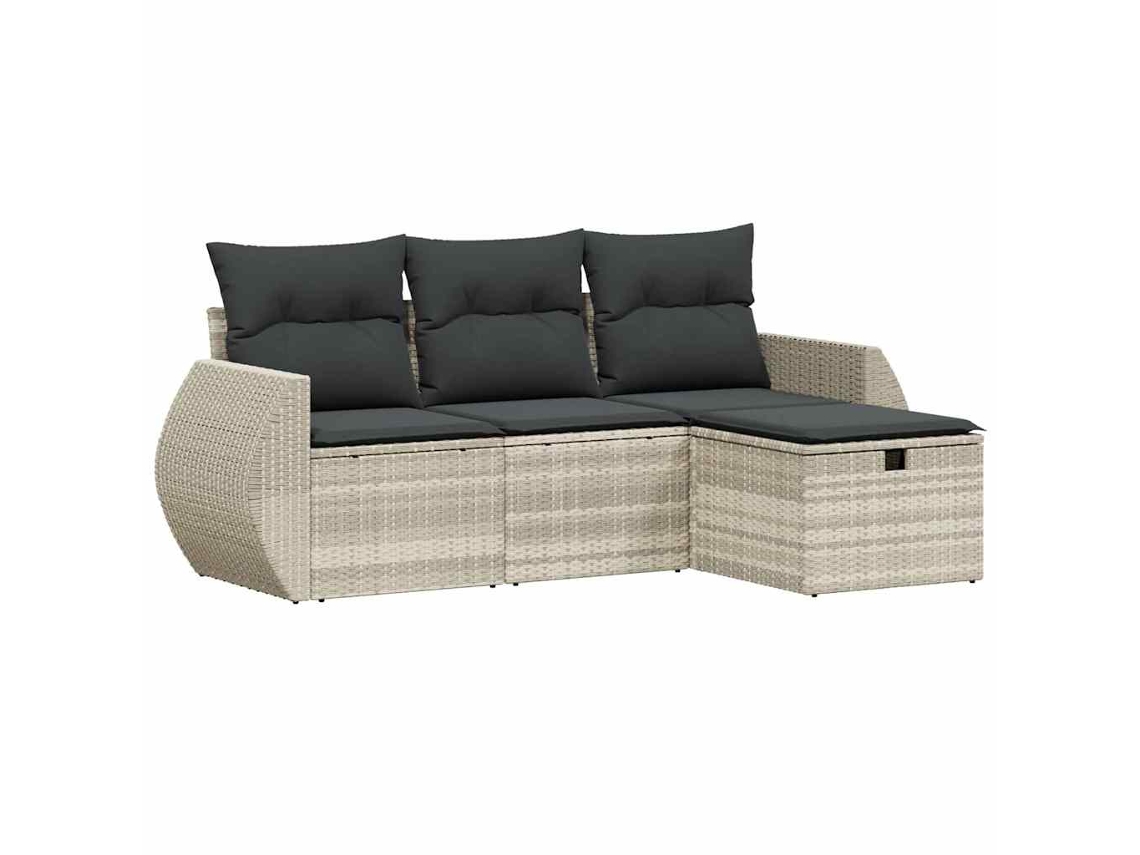 Conjunto de 4 Sofás de Jardim com Almofadões Vime Pe Cinzento Claro MAISON EXCLUSIVE (4 pcs)