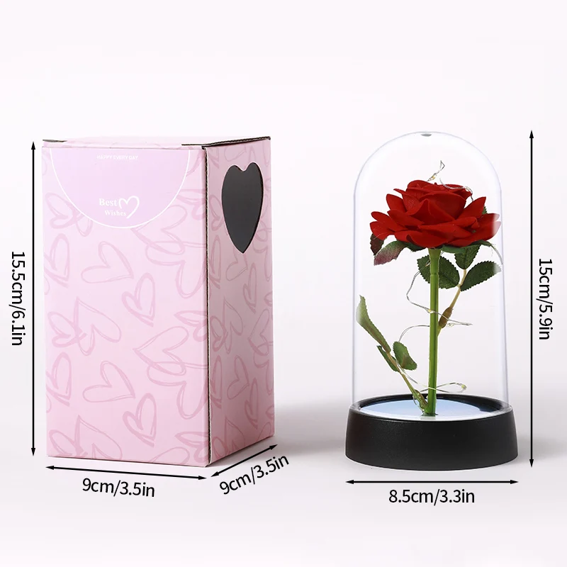 Flor Eterna Preservada, Presente Luminoso Em Vidro Com Luz Led.