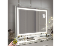 Espelho De Maquilhagem Bluetooth Hollywood Com Luzes Cristal Com Carregamento Usb Mesa-Parede 80 X 58 Cm FENCHILIN (Outlet Grade A)