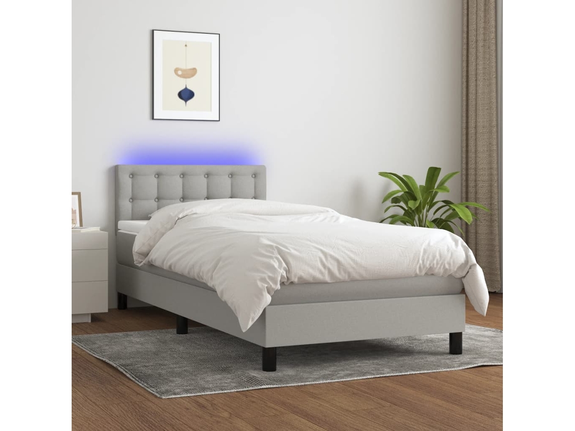 Cama Box Spring C/ Colchão E Led 80x200 Cm Tecido Cinza-claro