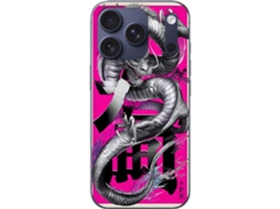 Capa Para Celular Compatível Com Apple Iphone 17 Pro. Poderoso Dragão Prateado Em Pose Dinâmica Contra Um Fundo Rosa Vibrante Com Design De Fantasia D