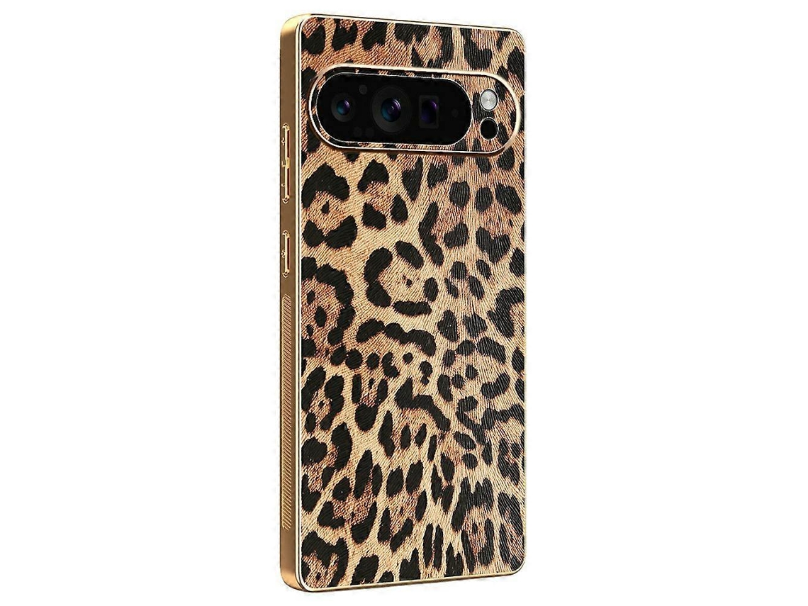 Capa Tkdaddy Para Google Pixel 9 Pro Com Estampa De Leopardo, Couro Sintético Revestido, Pc Tpu Galvanizado