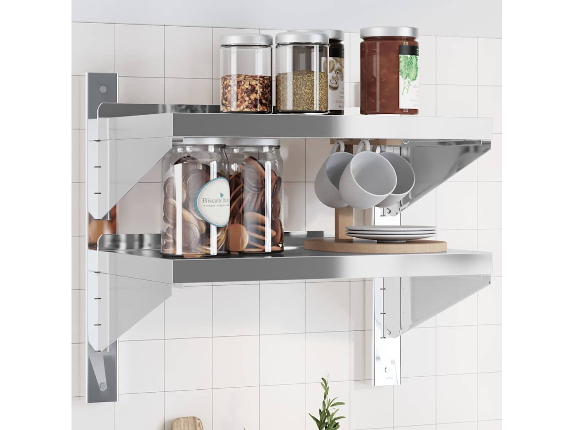 Vidaxl Estante Parede 2 Prateleiras 50x30x48 Cm Aço Inoxidável Prata