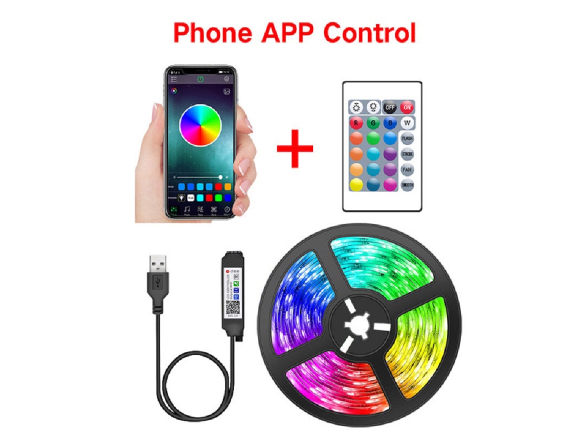 Fita Led Usb 5v Adesiva Com App E Controlo Remoto 24 Teclas - 3m - Eifson