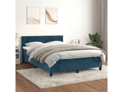 Vidaxl Cama Com Molas/colchão 140x190 Cm Veludo Azul-escuro