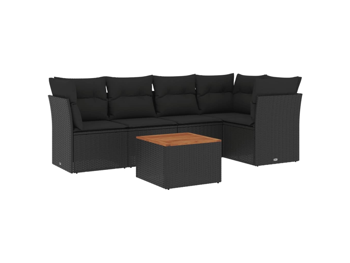 Conjunto Sofás de Jardim 6 Pcs com Almofadões Vime Pe Preto MAISON EXCLUSIVE (6 pcs)