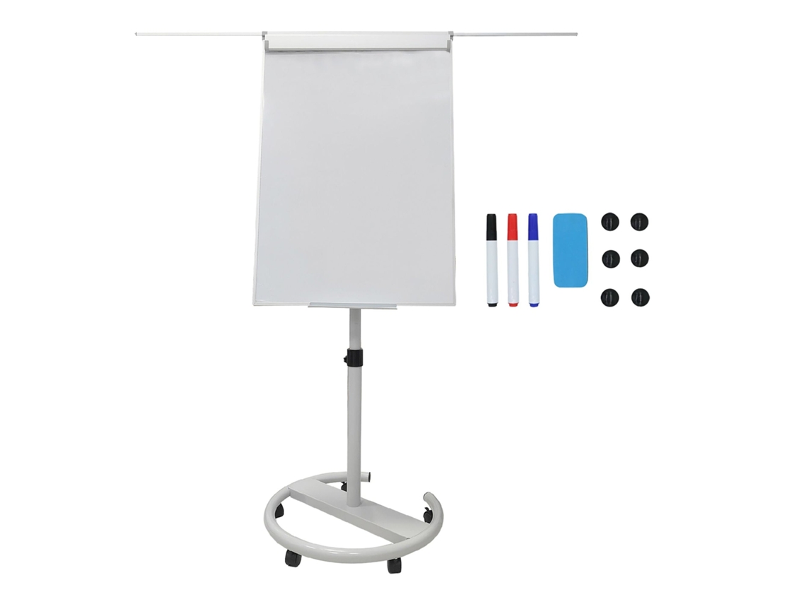 Quadro Branco Flipchart Magnético Móvel 100x70 Cm Com Braços Laterais E Suporte Ajustável