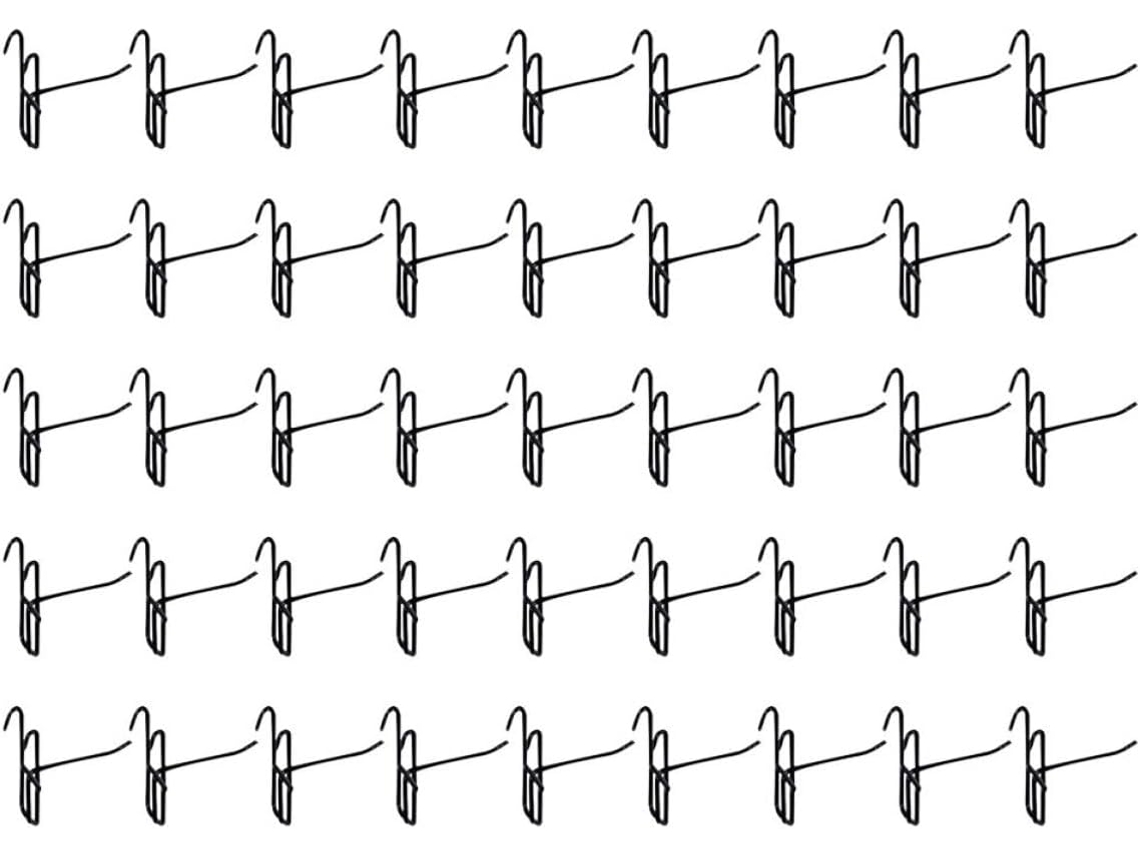 Pacote com 50 Ganchos de Metal Preto de 32 Mm X 10 Cm para Painéis Perfurados e Prateleiras de Arame. SFUSHOS