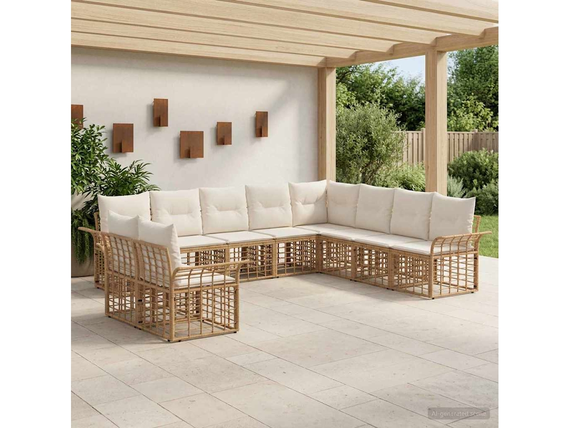 Vidaxl Conjunto De Sofás Para Exterior 10 Unid. Natural E Branco Creme