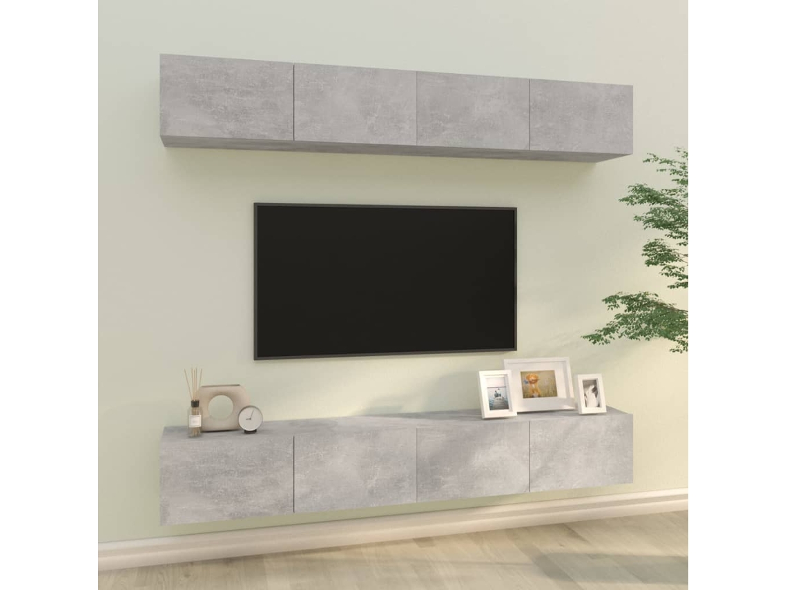 Vidaxl Móveis De Tv Para Parede 4 Pcs 100x30x30 Cm Cinza Cimento