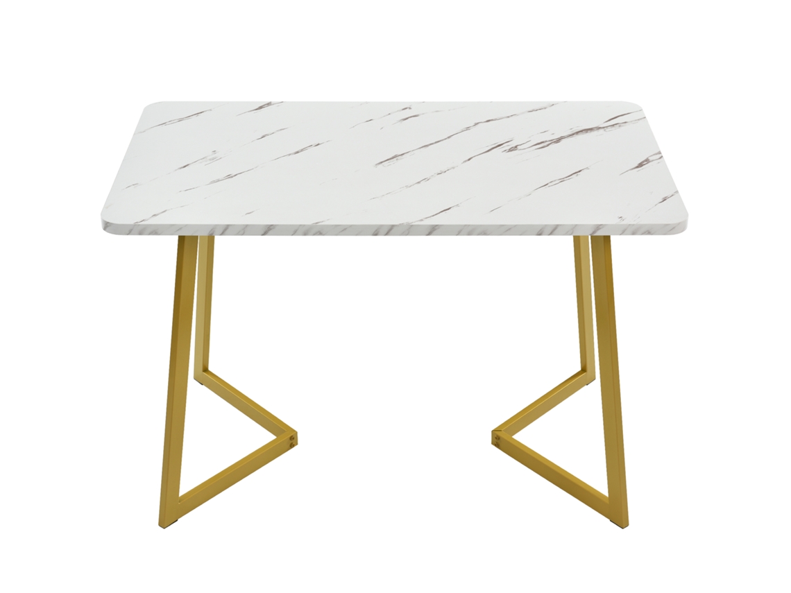 Mesa De Jantar Tampo Em Mármore Pés Em Metal Dourado 117x68cm Branco E Dourado Mobrio