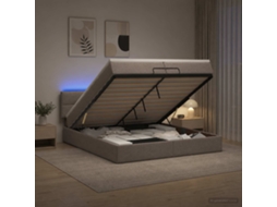 Vidaxl Cama Ottoman Com Colchão E Led Cinzento-acastanhado Tecido