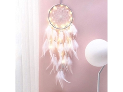 Arte De Parede Catchers De Sonhos Com Luz Led - Decoração De Quarto Branca Mão Feita 15.5x85cm