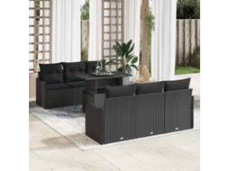 Vidaxl Conjunto De Sofá De Jardim 7 Unid. Preto Vime Pe