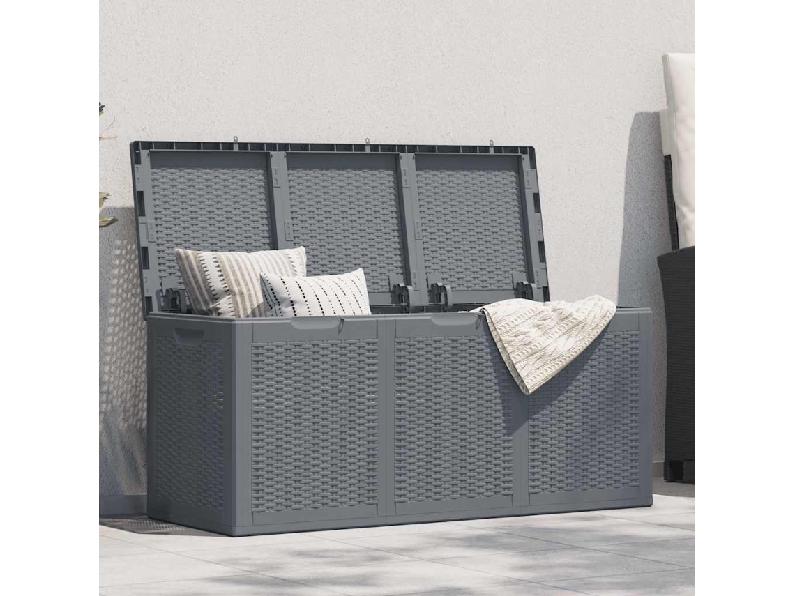 Vidaxl Caixa De Arrumação Para Jardim 270 L Vime Pp Cinzento