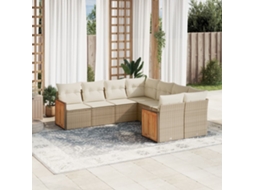 Vidaxl 8 Pcs Conjunto De Sofás P/ Jardim Com Almofadões Vime Pe Bege
